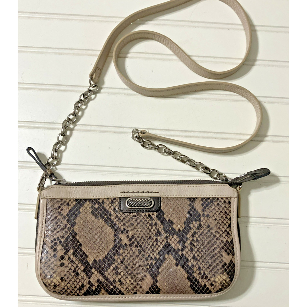 Brighton Women's Crossbody Clutch Faux Snakeskin Removable Strap With Chain